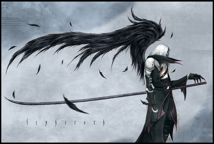 Sephiroth with black wings and a sword