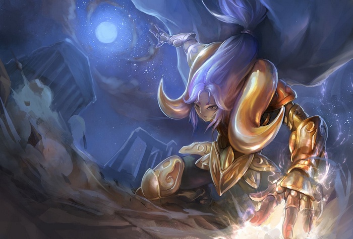 Aries Mu from Saint Seiya in a cosmic setting