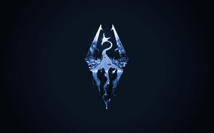 The Elder Scrolls V: Skyrim Logo with Dragon and Landscape