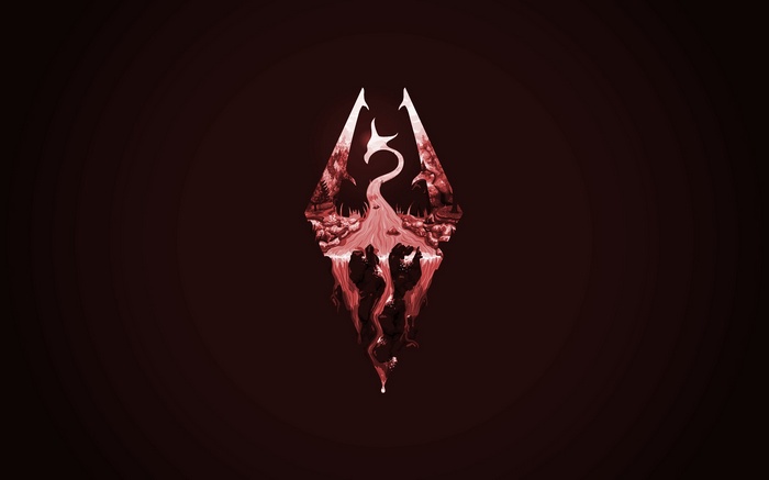 The Elder Scrolls V: Skyrim Logo with Dragon and Landscape