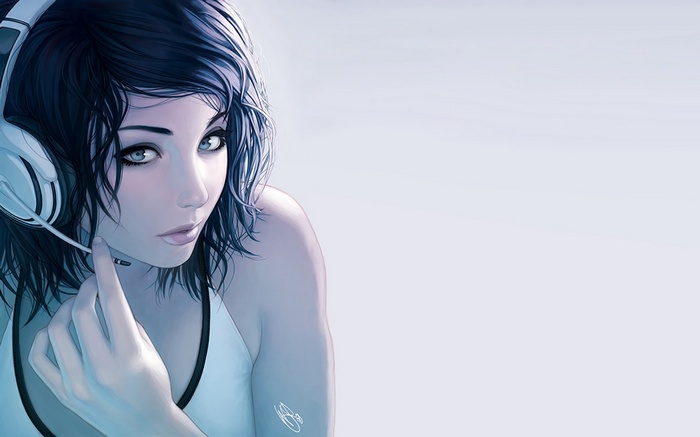 Anime girl with headphones looking at the camera