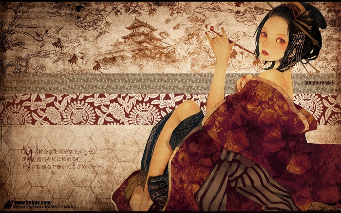 Artwork of a Japanese woman in a kimono