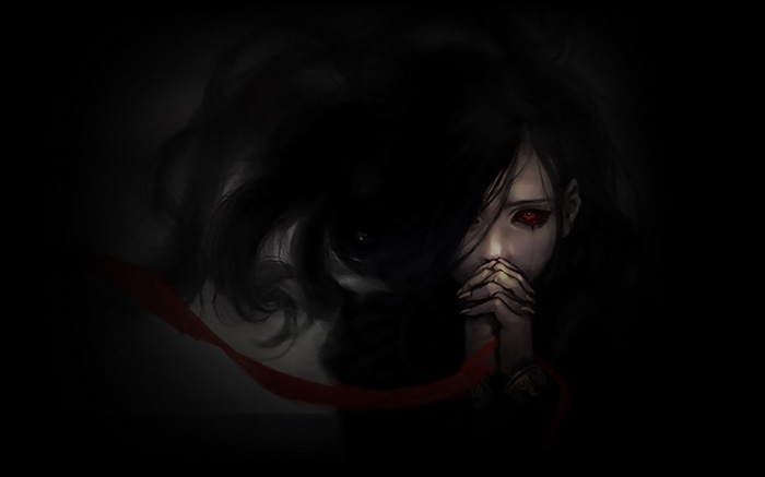 Anime girl with red eyes and black hair