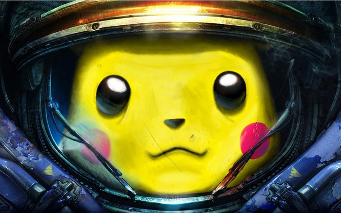 Pikachu in a Starcraft II inspired helmet