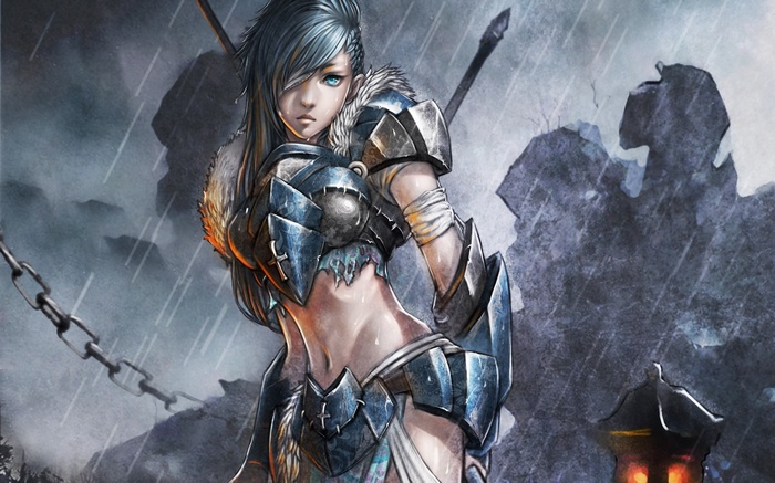 Fantasy warrior girl in armor with chains