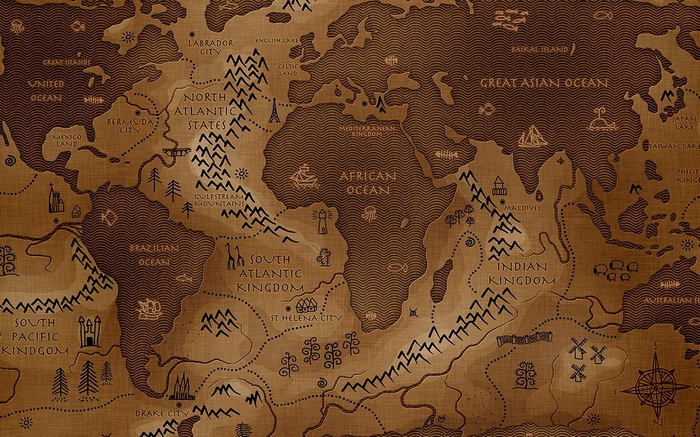 Fantasy World Map with Fictional Kingdoms