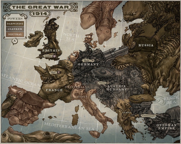 The Great War 1914 map of Europe with monstrous nations