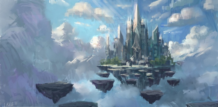 Fantasy city floating in the clouds