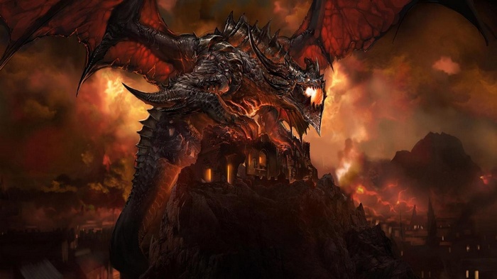 Deathwing the Destroyer on a mountain fortress