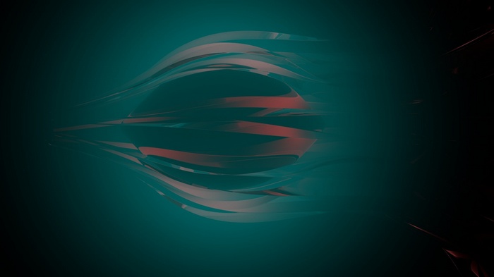 Abstract flowing ribbons in teal and red
