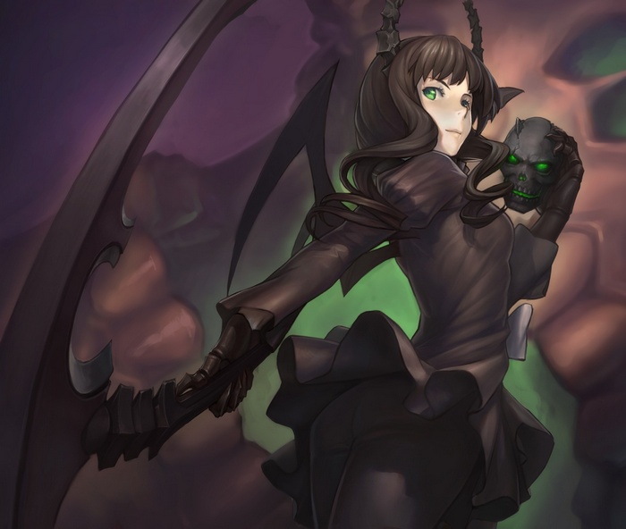 Dead Master holding a skull with a scythe