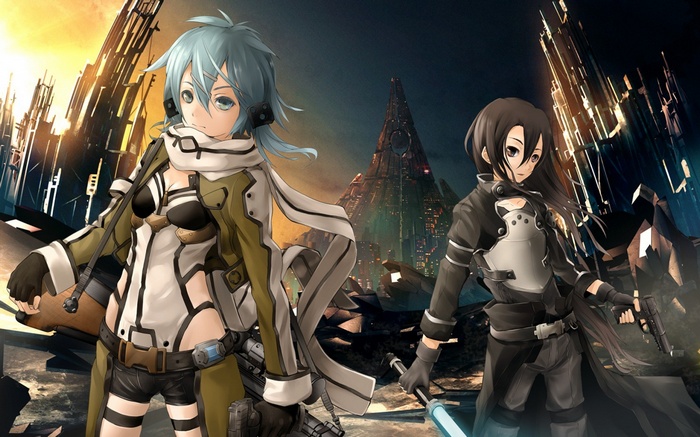 Asada Shino and Kirigaya Kazuto in Sword Art Online