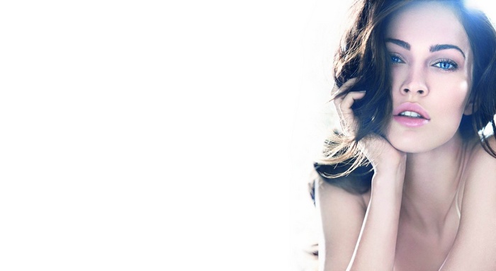 Megan Fox with blue eyes and dark hair