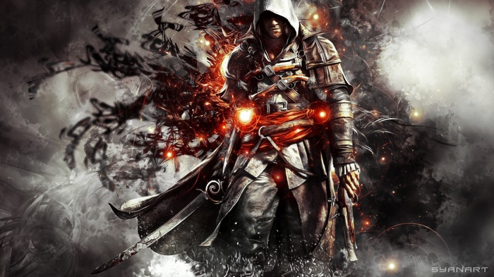 Assassin's Creed Artwork with Fiery Effects