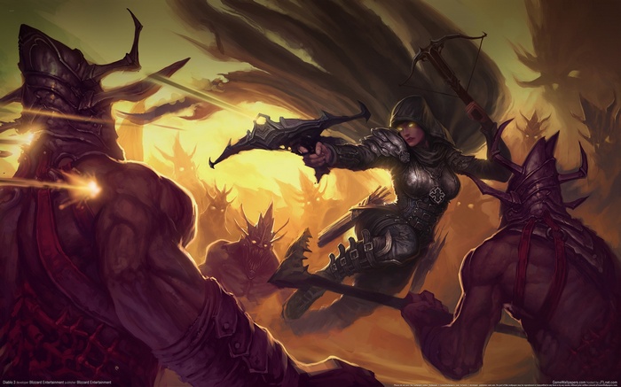 Diablo III Demon Hunter fighting demons