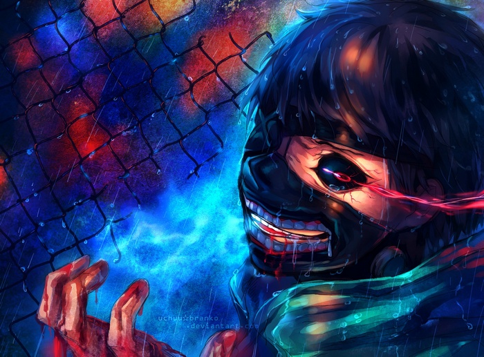 Tokyo Ghoul anime character with mask and bloody hand