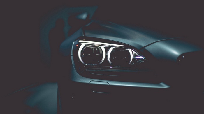 Close-up of a BMW car headlight