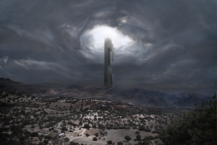 The Citadel from Half-Life 2 over a desolate landscape