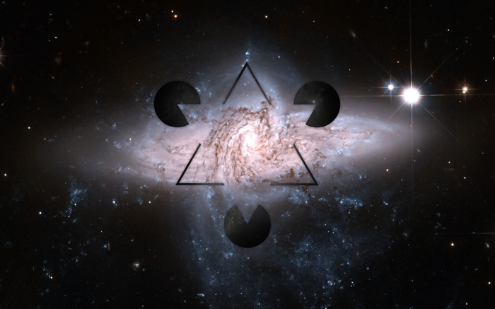 Abstract shapes over a spiral galaxy in space