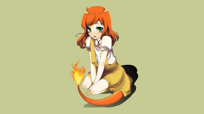 Anthro Charmander girl with tail on fire