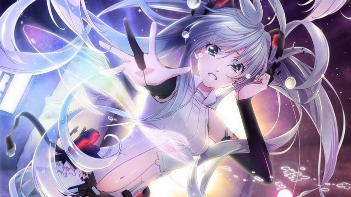 Hatsune Miku reaching out with glowing energy