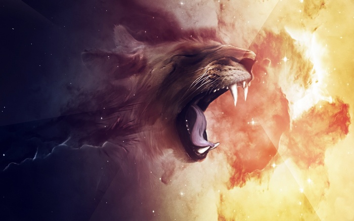 Lion roaring in a cosmic nebula