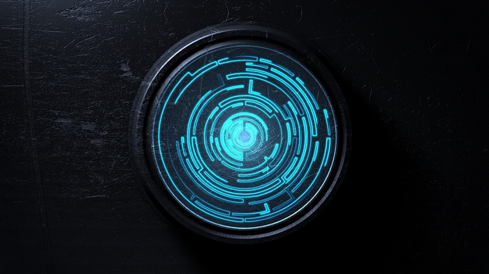 Blue circular maze on a dark textured surface