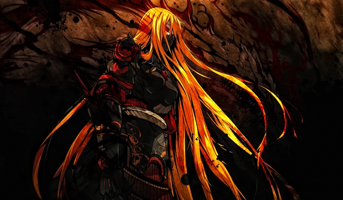 Anime girl with long orange hair and mask