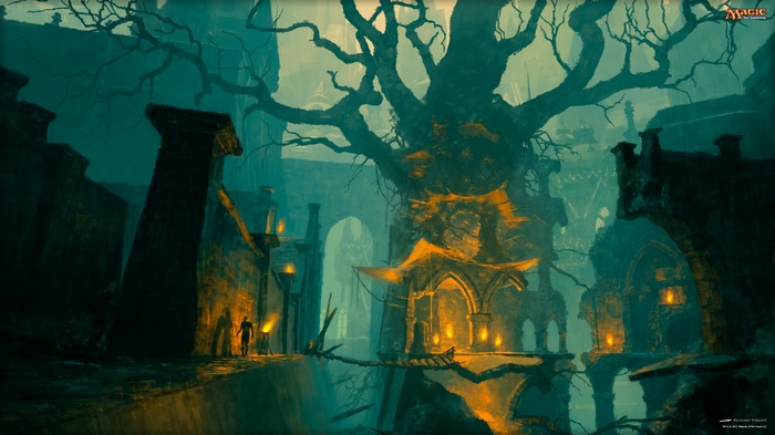 Magic: The Gathering Gruul bridge with ancient trees