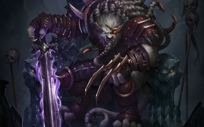 Rengar from League of Legends with a sword