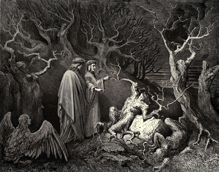 Dante and Virgil in the Forest of Suicides