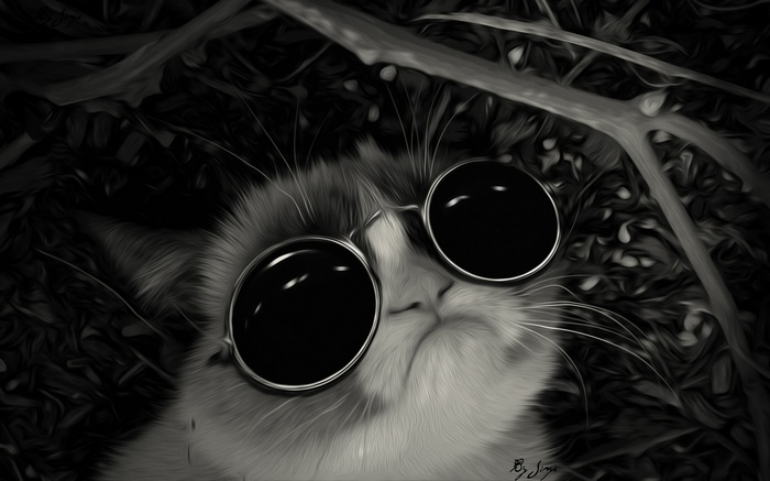 Grumpy Cat wearing sunglasses in nature