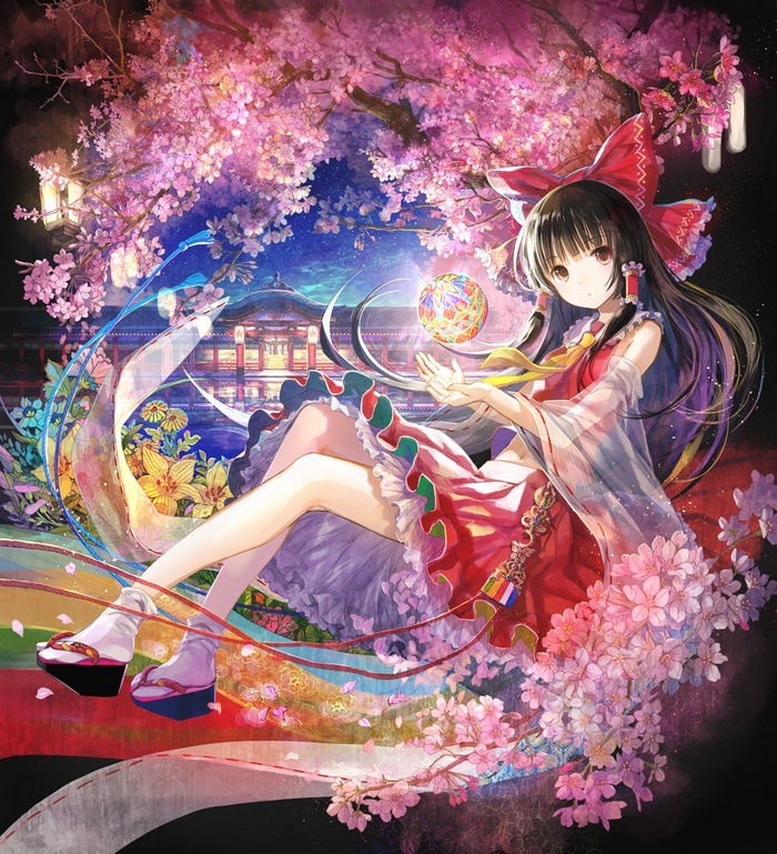 Hakurei Reimu under Cherry Blossoms
