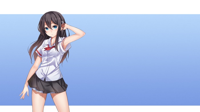 Anime girl with black hair and blue eyes in school uniform