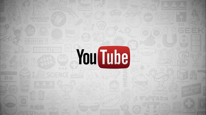 YouTube logo with geek and science background
