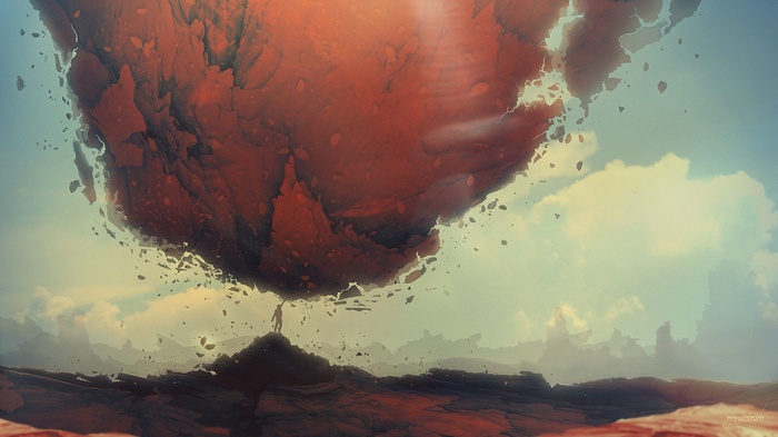 Kuldar Leement's Fantasy Artwork of a Man Holding a Giant Rock