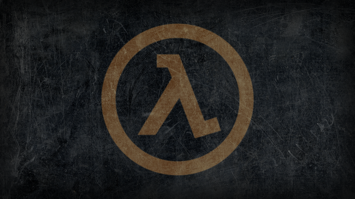 Half-Life Lambda logo on a scratched dark texture