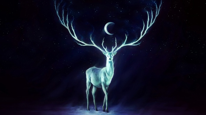 Fantasy deer with crescent moon and stars