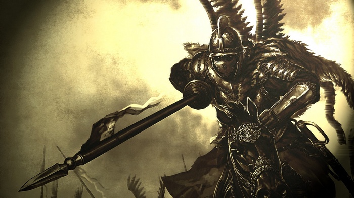 Polish Hussar on horseback with a spear