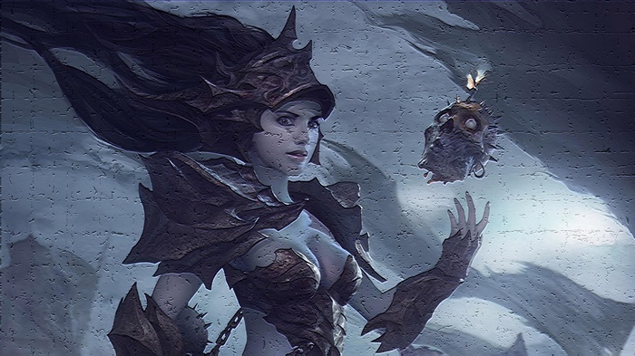 Fantasy art of a girl with a skull