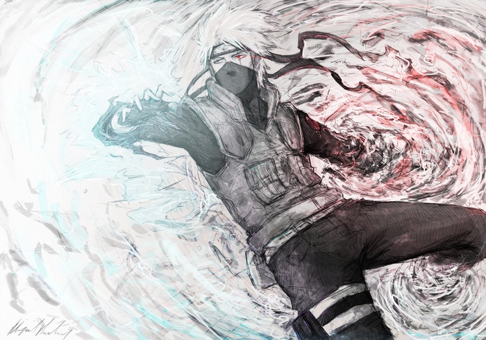 Hatake Kakashi using Chidori in Naruto Shippuden