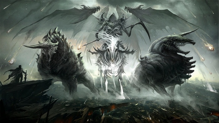 Grim Reaper on Horseback with Monstrous Creatures