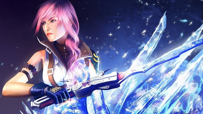 Lightning from Final Fantasy XIII with ice sword
