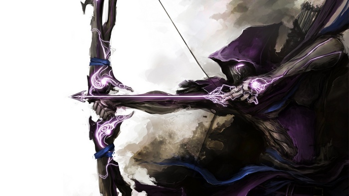 Archer with glowing purple bow and arrow