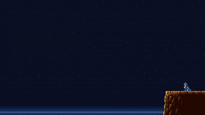 Mega Man X sitting on a cliff at night