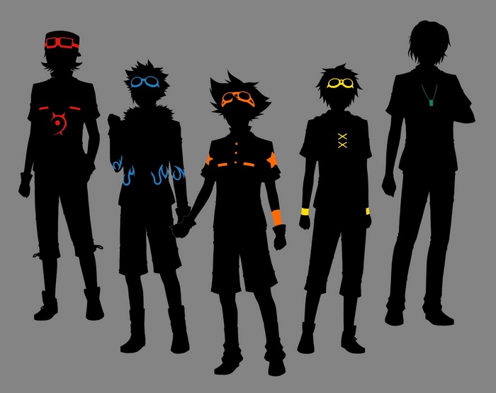 Five silhouetted figures with colored accents