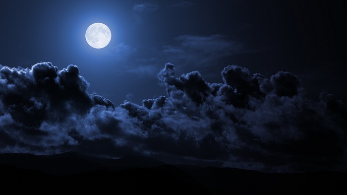 dark, night, sky, clouds, Moon