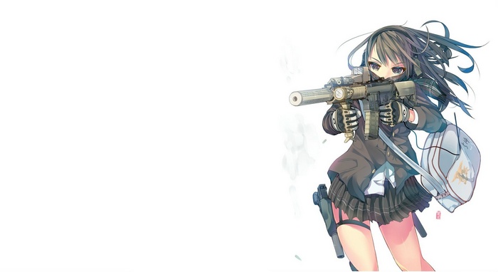Anime girl in school uniform holding a rifle