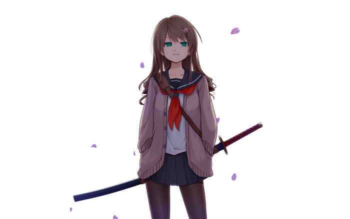 Anime girl with katana and school uniform