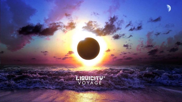 Liquicity Voyage during a solar eclipse over the ocean